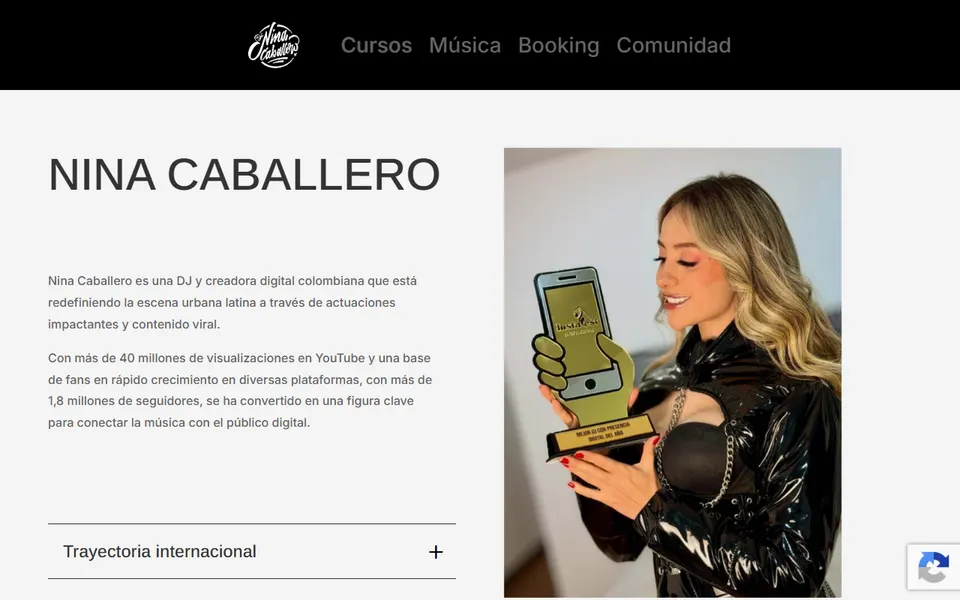 Captura do site DJ Nina Caballero